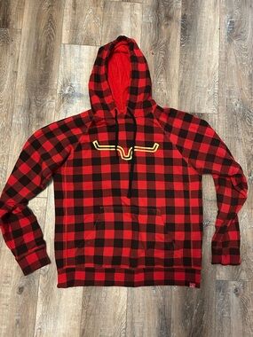 Kimes Ranch Red & Black Buffalo Plaid Hooded Sweatshirt with Yellow Logo
